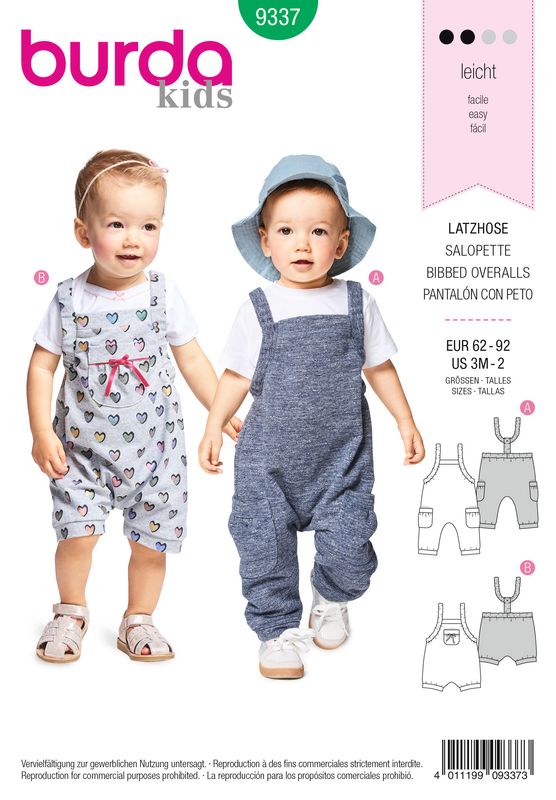 👶 Burda Style 9337 – Hängselbyxor för baby (stl 62–92)