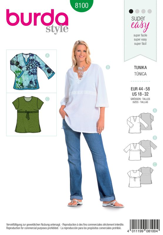 👗 Burda Style 8100 – Tunika för dam (stl 44–58)