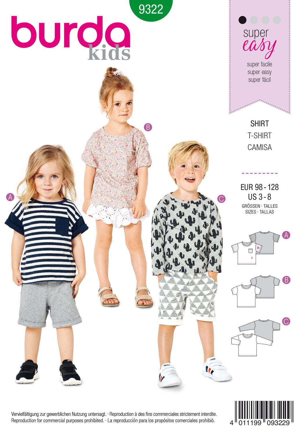👕 Burda Style 9322 – T-shirt för barn (stl 98–128)