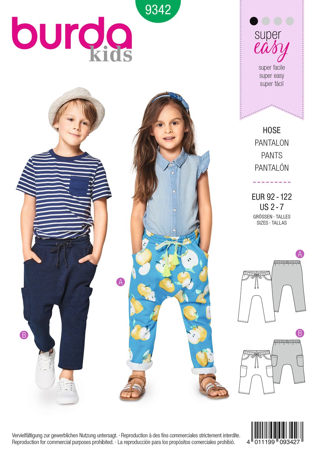 👖 Burda Style 9342 – Joggingbyxor för barn (stl 92–122)