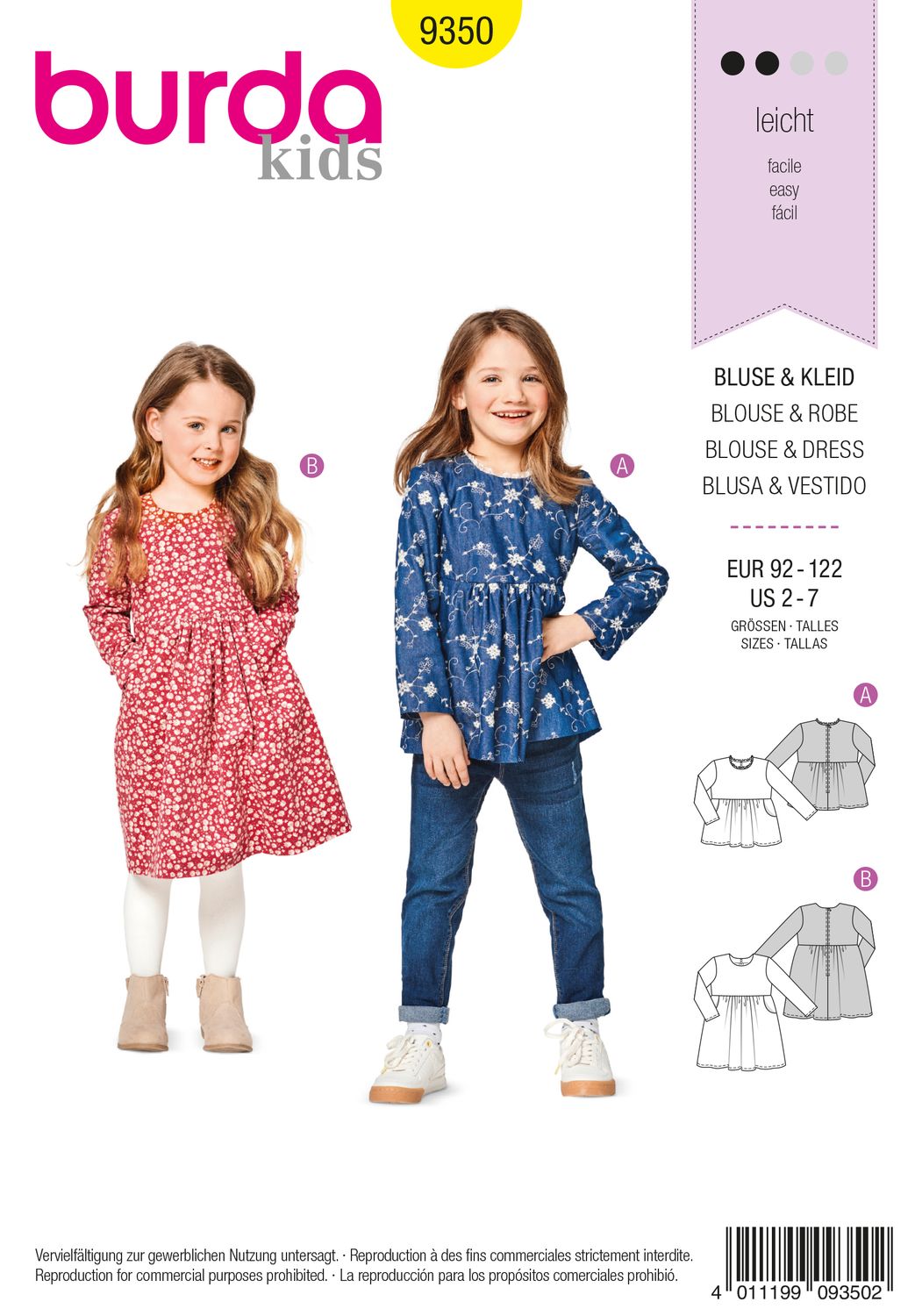👗 Burda Style 9350 – Klänning &amp; blus för flicka (stl 92–122)