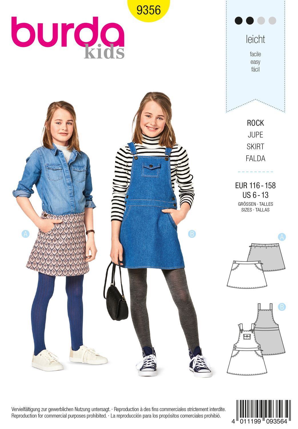 👗 Burda Style 9356 – Kjolar för flicka (stl 116–158)
