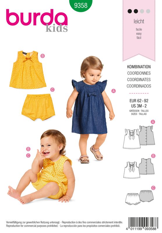 👗 Burda Style 9358 – Klänning, topp &amp; bloomers för baby (stl 62–92)