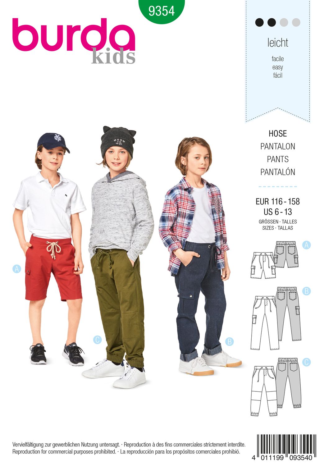 👖 Burda Style 9354 – Byxor &amp; shorts för barn (stl 116–158)