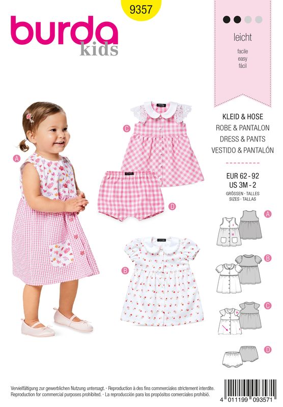 👗 Burda Style 9357 – Klänning &amp; bloomers för baby (stl 62–92)