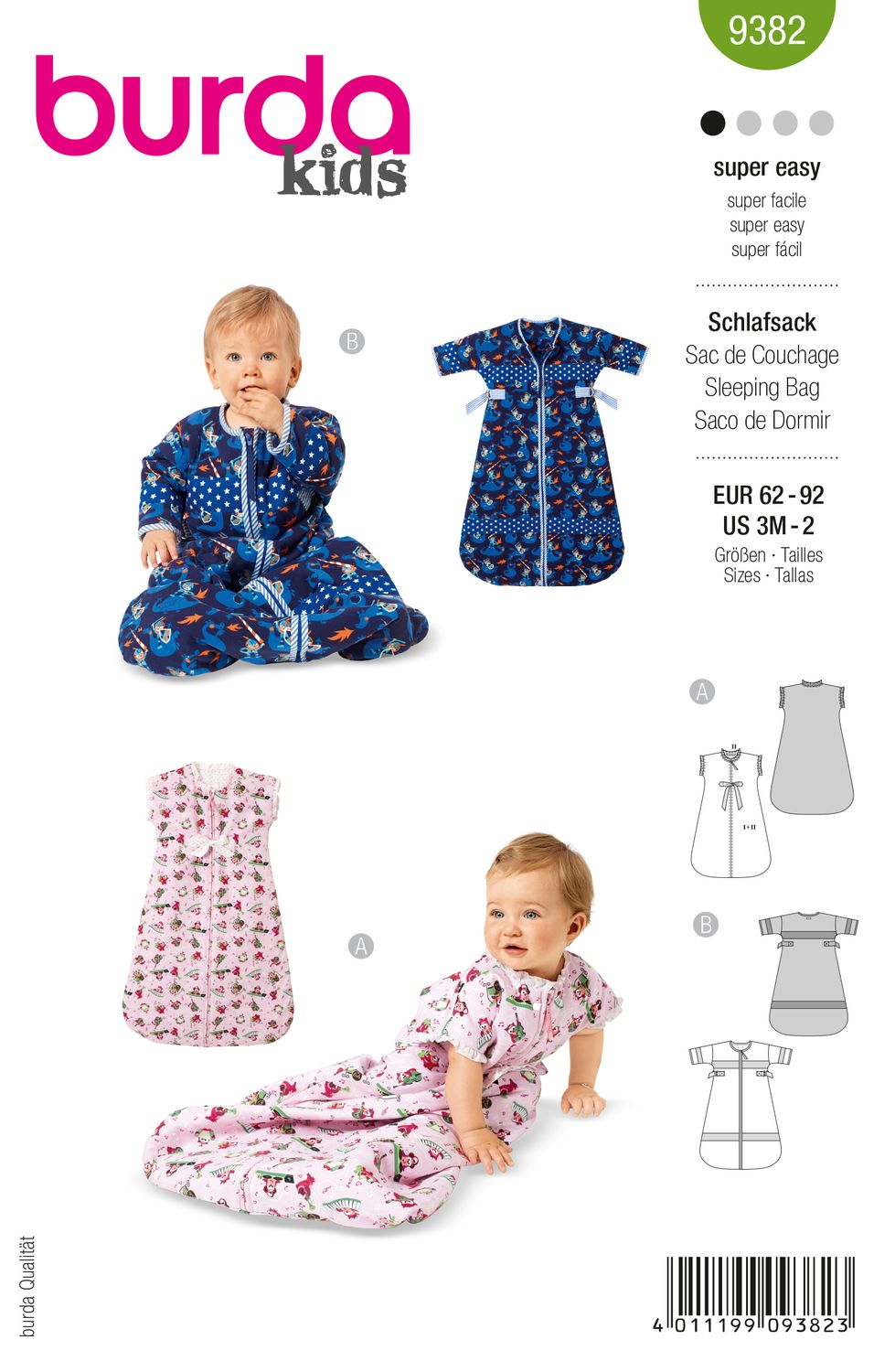 👶 Burda Style 9382 – Sovpåse för baby (stl 62–92)