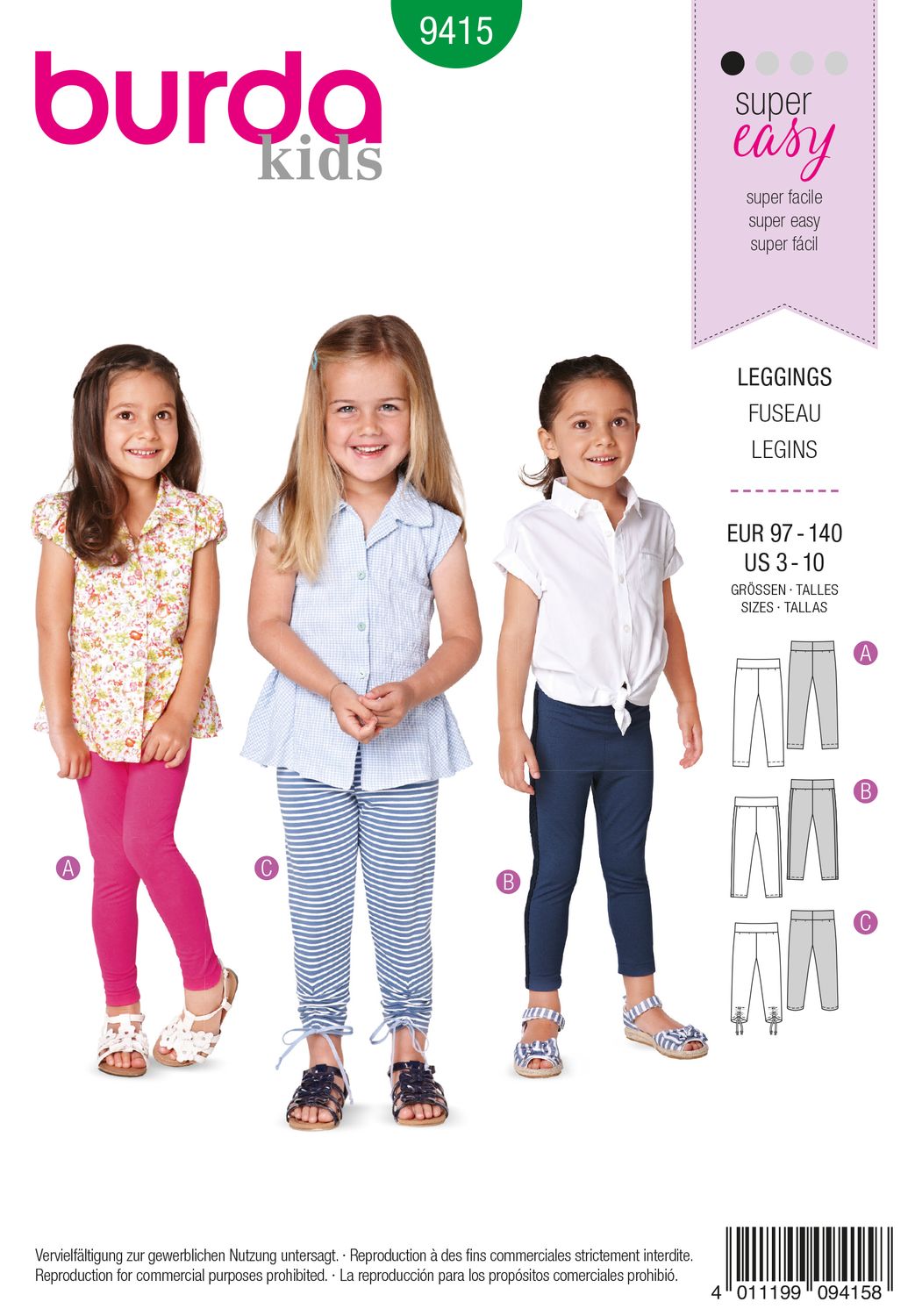 👖 Burda Style 9415 – Leggings för flicka (stl 98–140)