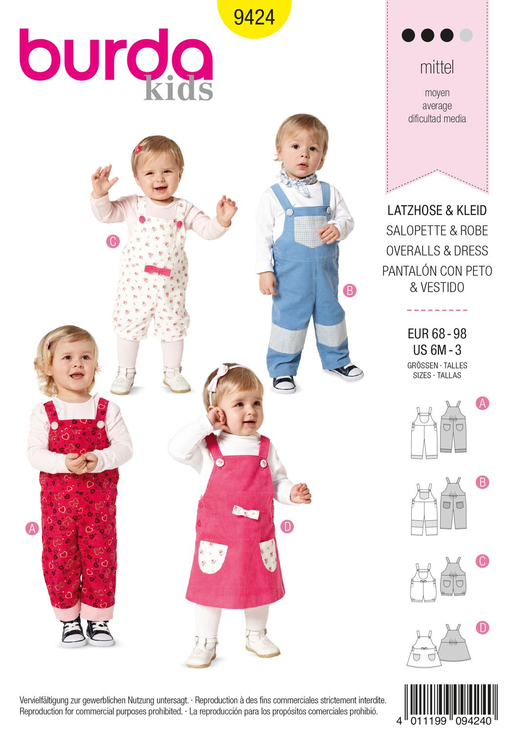 👶 Burda Style 9424 – Hängselbyxor &amp; hängselkjol för baby (stl 68–98)