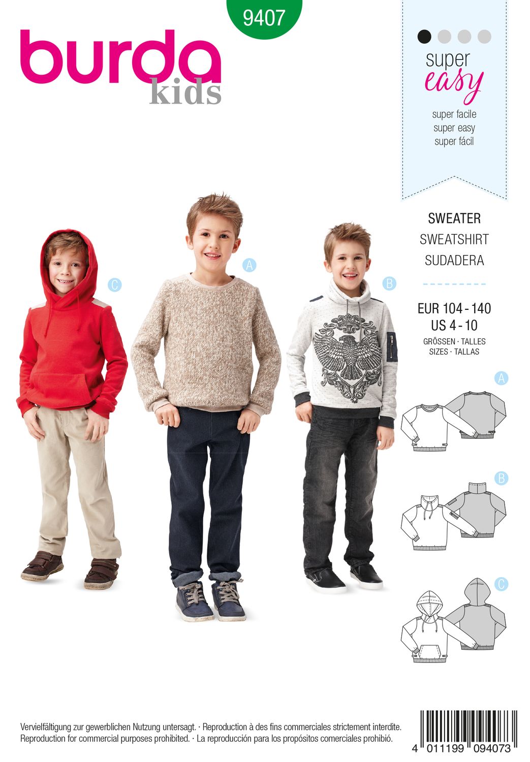 👕 Burda Style 9407 – Sweater, sweatshirt &amp; hoodie för barn (stl 104–140)