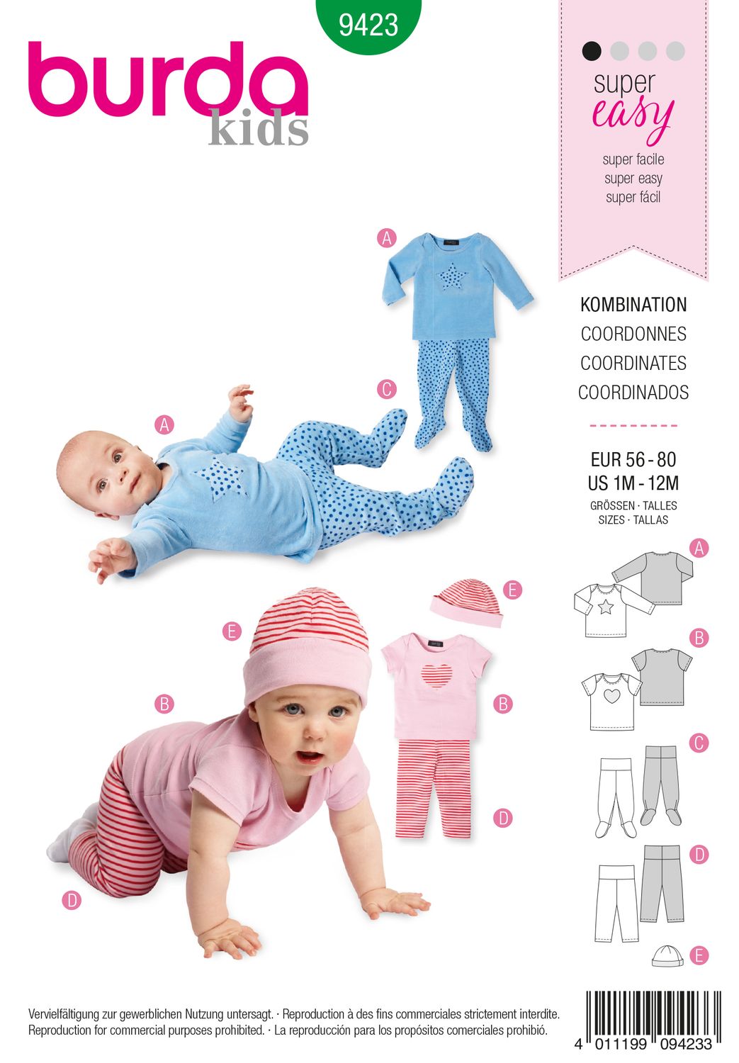 👶 Burda Style 9423 – Babyset med tröja, byxor &amp; mössa (stl 56–80)