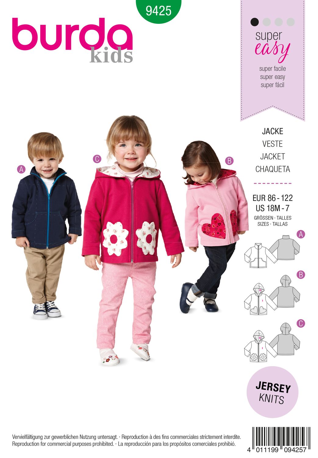 🧥 Burda Style 9425 – Jacka &amp; huvjacka för barn (stl 86–122)