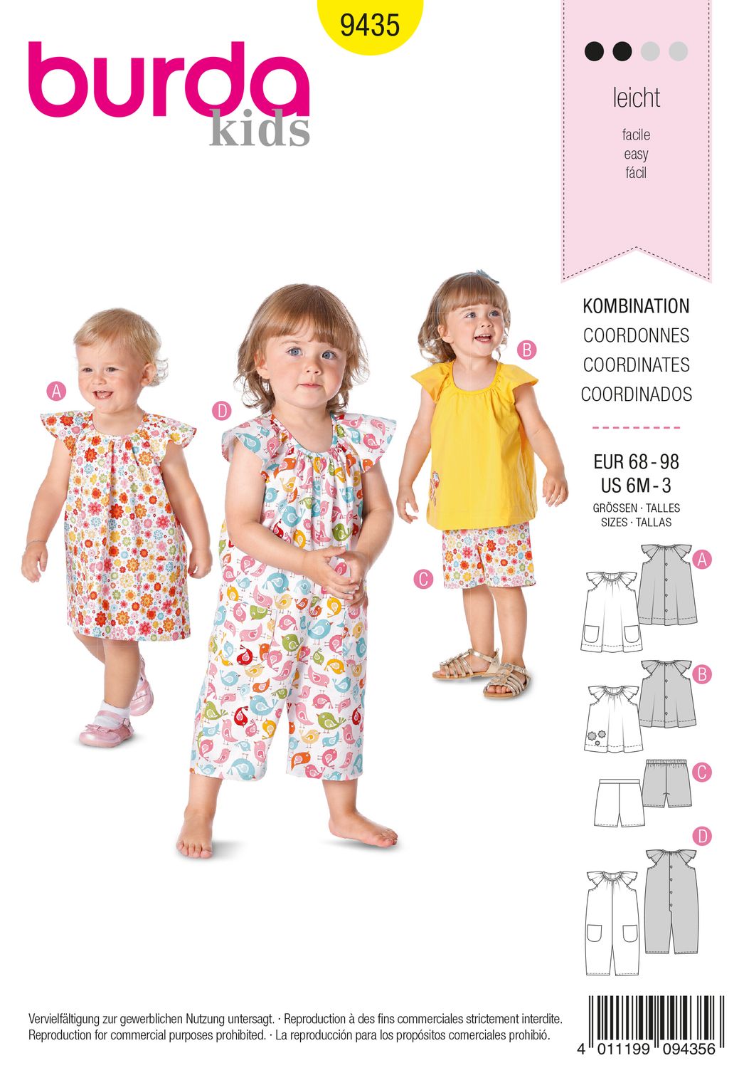 👗 Burda Style 9435 – Klänning, topp, byxor &amp; overall för baby (stl 68–98)