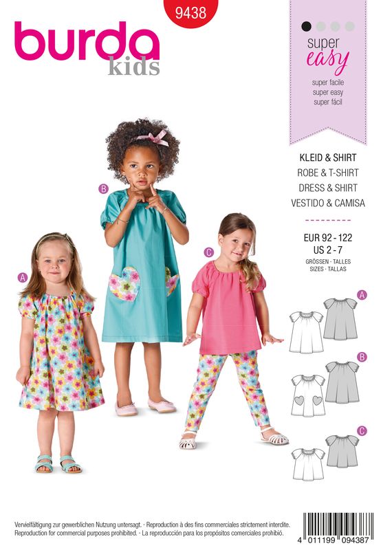 👗 Burda Style 9438 – Klänning &amp; tunika för flicka (stl 92–122)