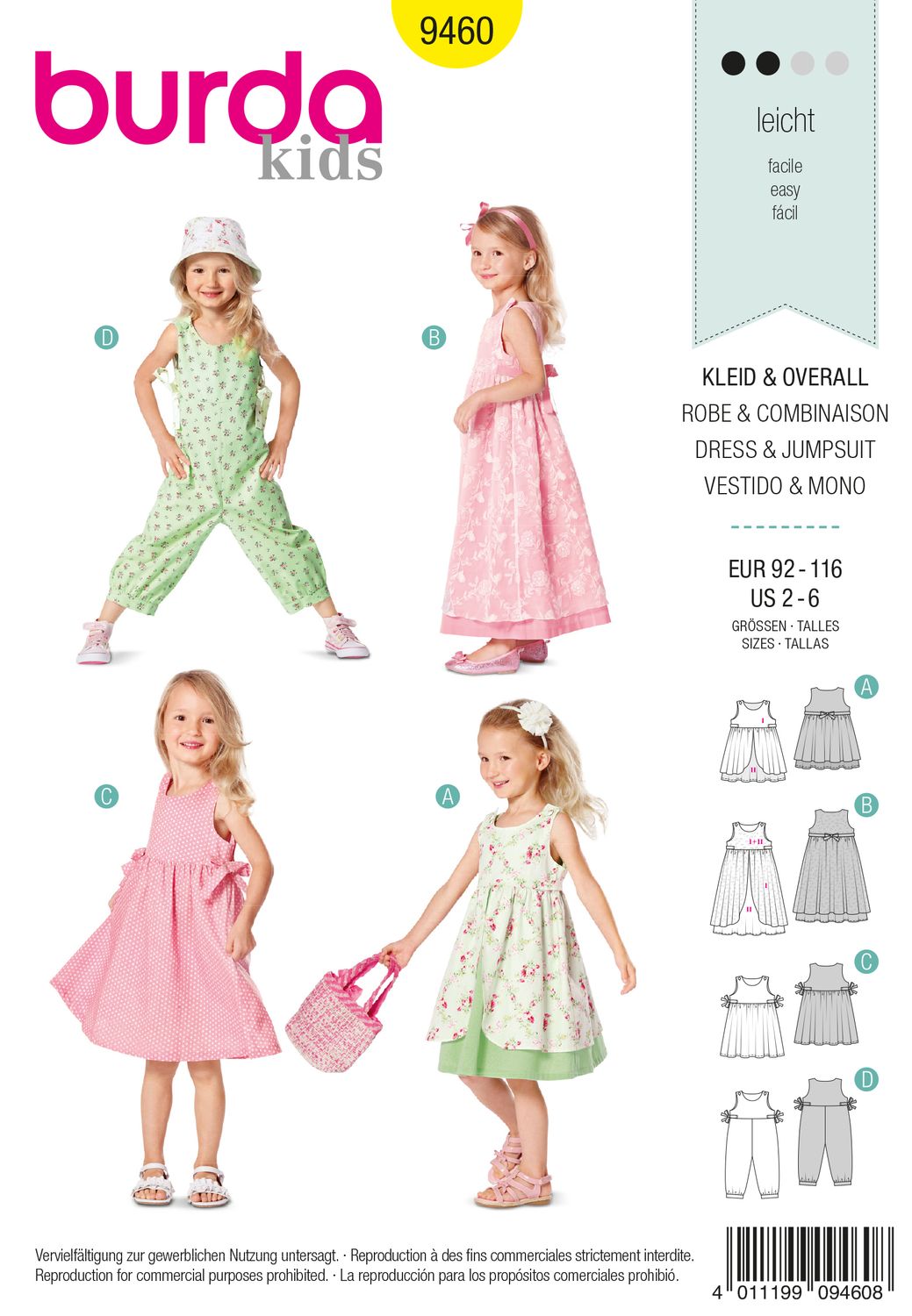 👗 Burda Kids 9460 – Klänning &amp; Overall för barn (stl 92–116)