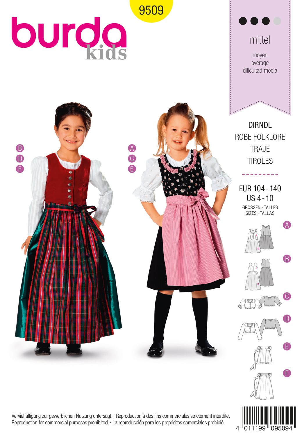 👗 Burda Kids 9509 – Folkdräkt med Blus &amp; Förkläde (stl 104–140)