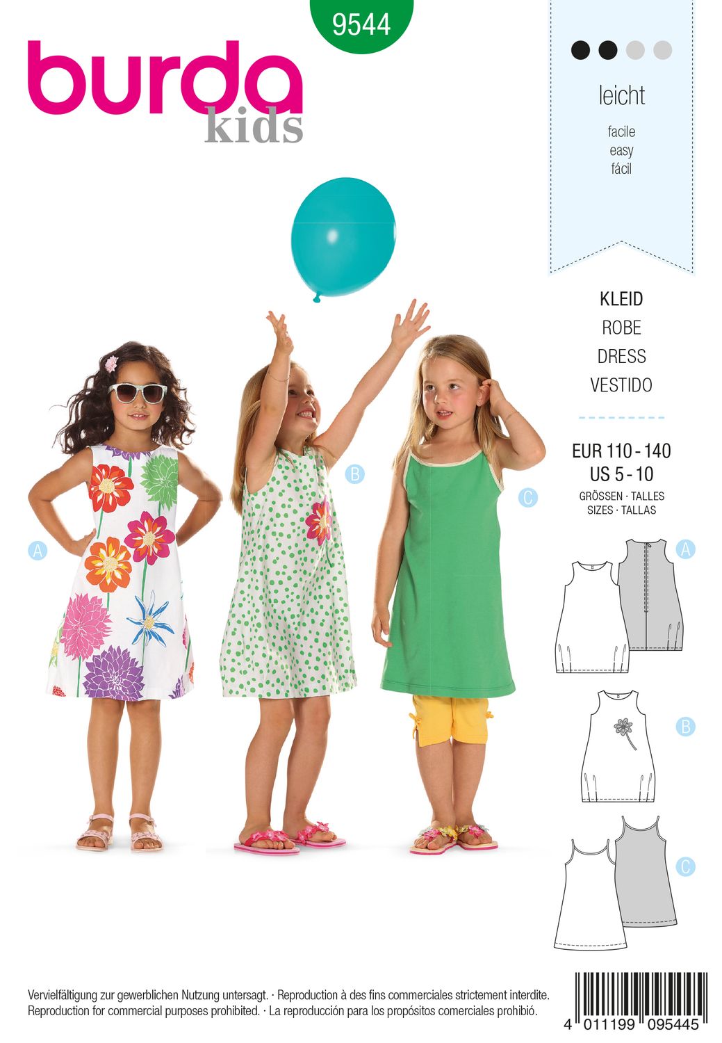 👗 Burda Kids 9544 – Sommarklänning med Rund Halsringning (stl 110-140)
