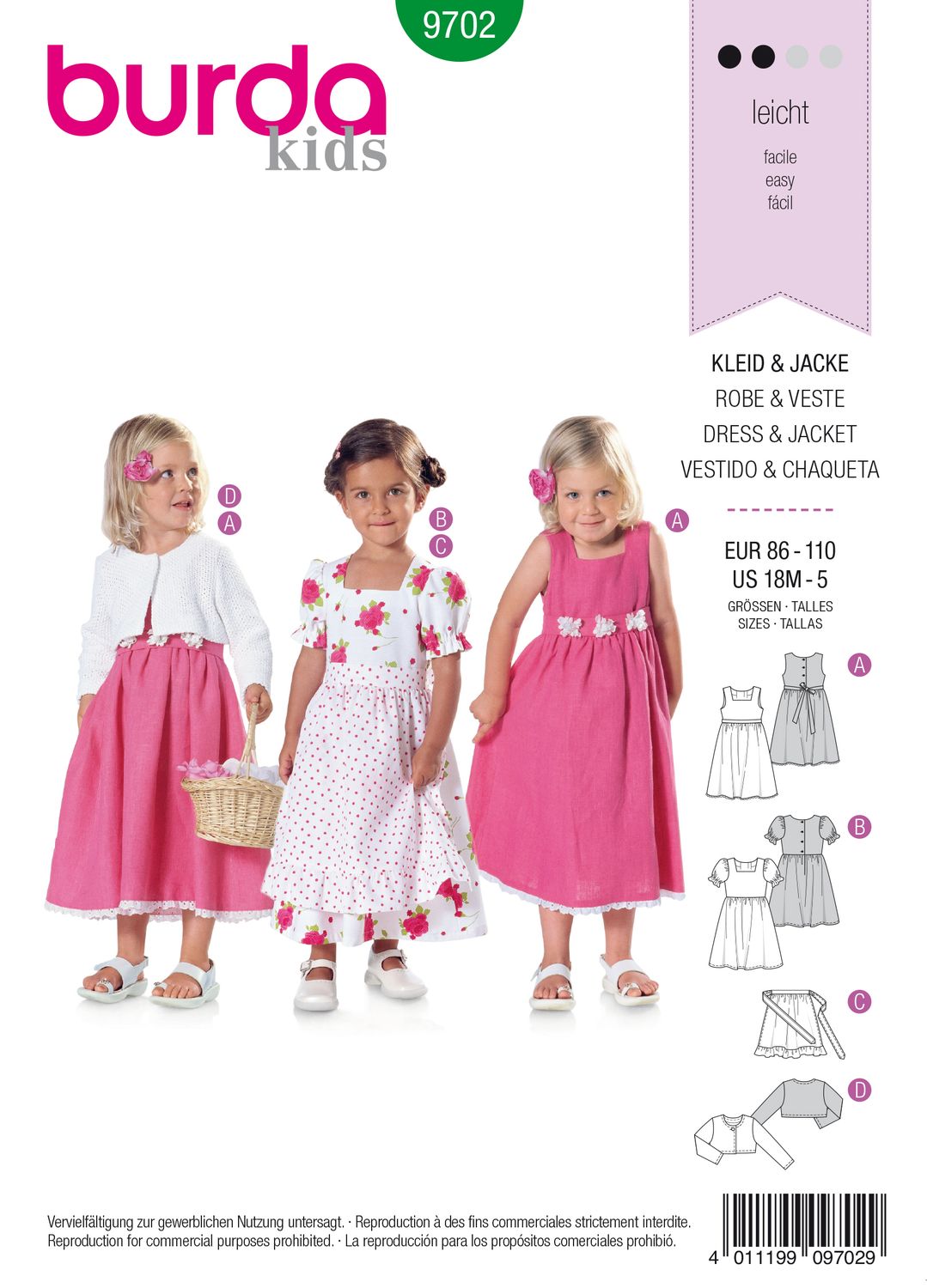 👗 Burda Kids 9702 Klänning &amp; Jacka (stl 86–110)