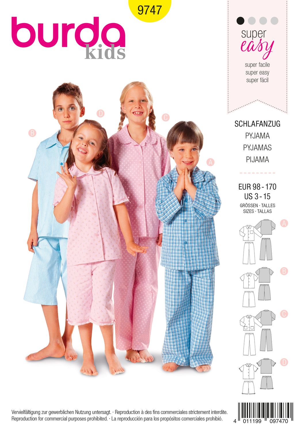 🌙 Burda Kids 9747 Pyjamas (stl 98–170)