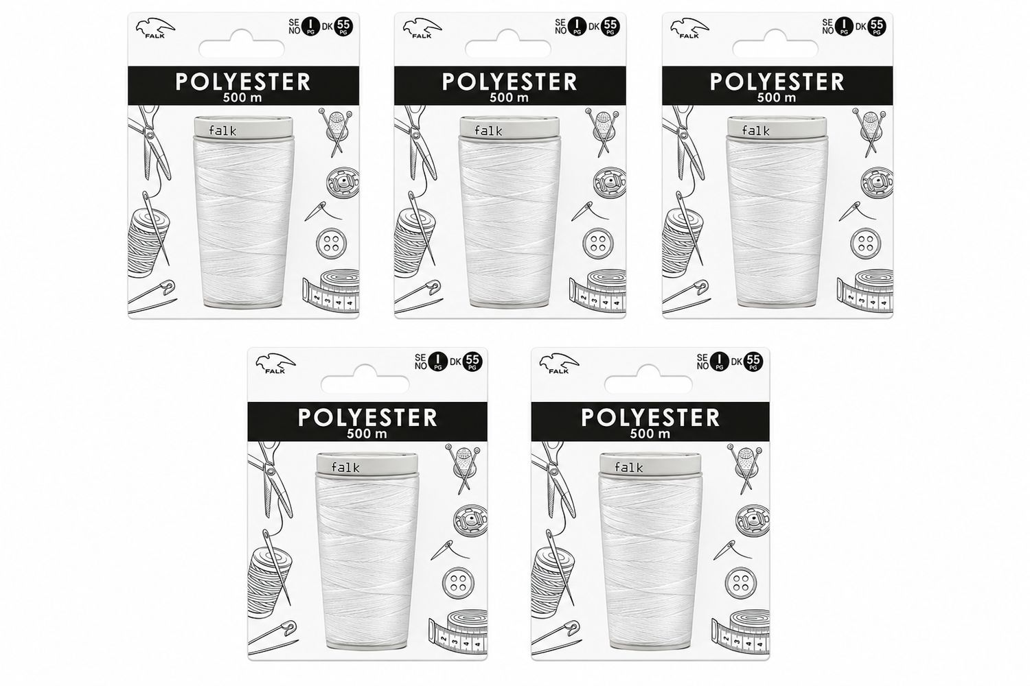 🧵 Falk Sytråd 100% Polyester 5 x 500 m – Vit