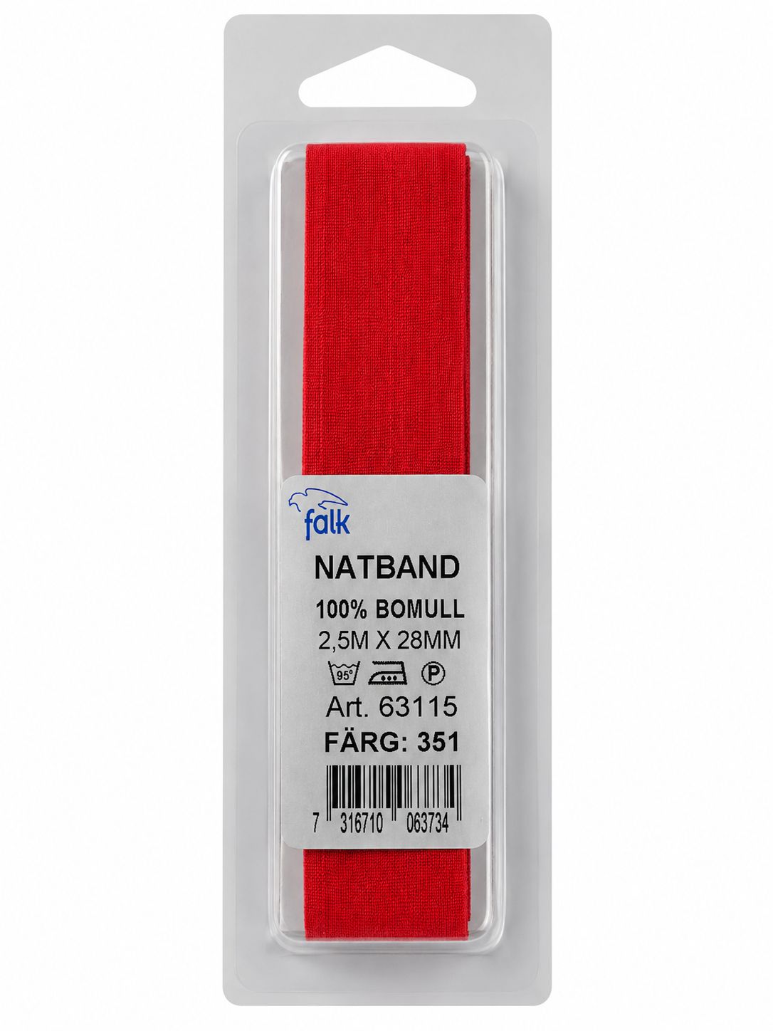 🧵 Falk Bomullsband (Natband) 2,5 m x 28 mm Röd