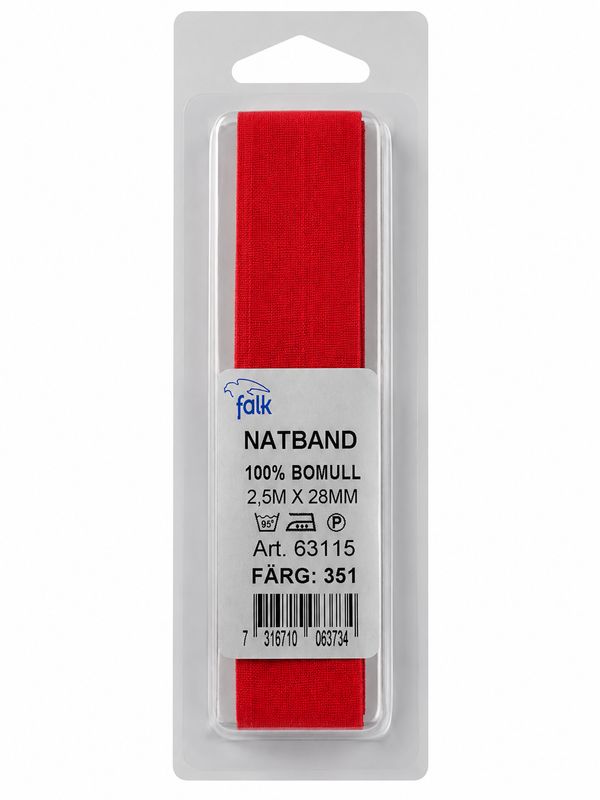 🧵 Falk Bomullsband (Natband) 2,5 m x 28 mm Röd 🧵 Falk Bomullsband (Natband) 2,5 m x 28 mm Röd