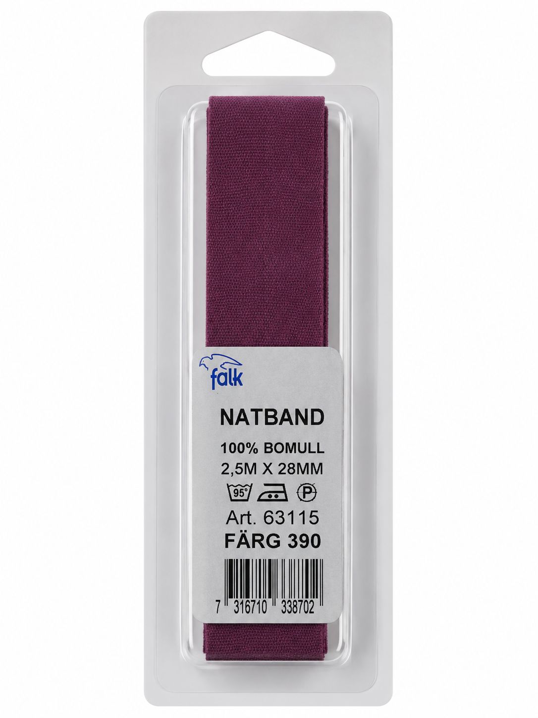 🧵 Falk Bomullsband (Natband) 2,5 m x 28 mm Vinröd