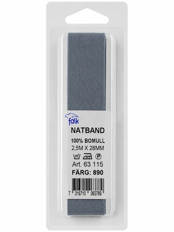 🧵 Falk Bomullsband / Natband 2,5 m x 28 mm – Grå (Färg 890)