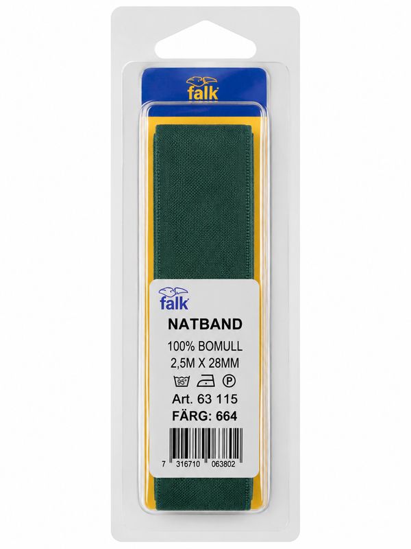 🧵 Falk Bomullsband / Natband 2,5 m x 28 mm – Grön (Färg 664)