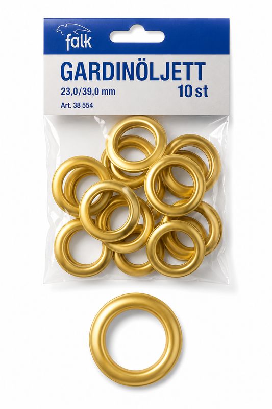🪟 Falk Gardinöljetter Guld 23/39 mm – 10 st