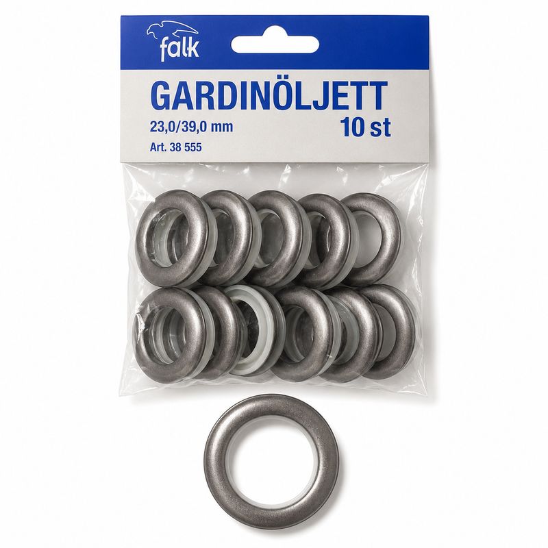 🪟 Falk Gardinöljetter Stålgrå 23/39 mm – 10 st