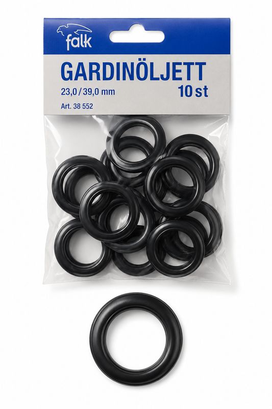 🪟 Falk Gardinöljetter Svarta 23/39 mm – 10 st