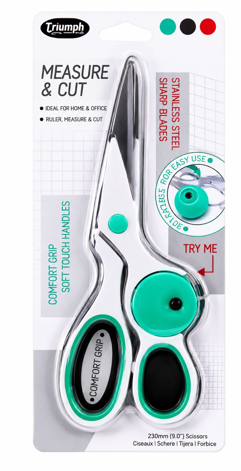 ✂️ Triumph Hushålls- och Sysax 22 cm med Måttband 150 cm – Grön (Outlet)