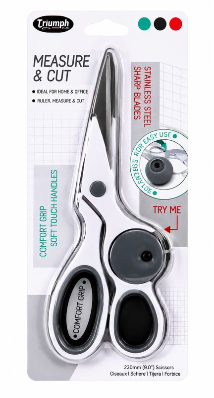 ✂️ Triumph Hushålls- och Sysax 22 cm med Måttband 150 cm – Grå (Outlet)