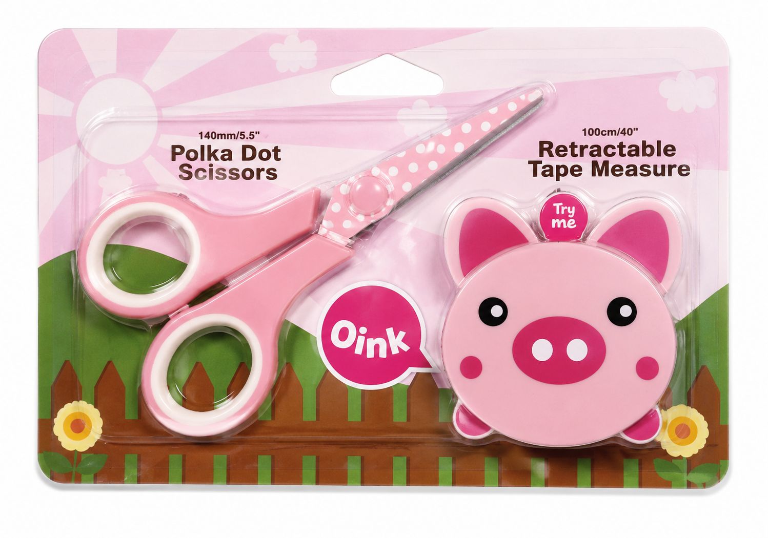🐷 SewTasty Barnsax 14 cm med Måttband 100 cm – Rosa