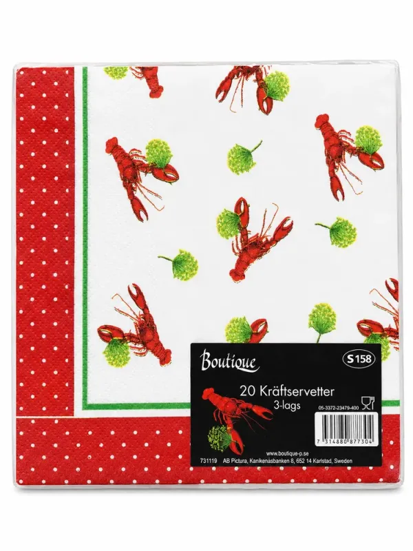 🦞 Kräftservetter 33 × 33 cm – 20 st 🦞 Kräftservetter 33 × 33 cm – 20 st
