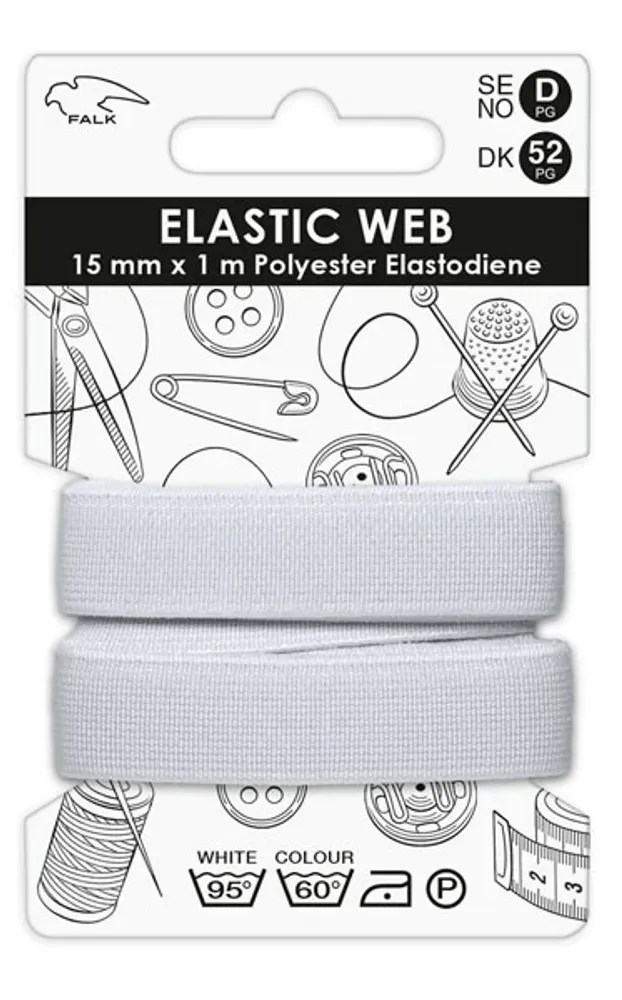 🤍 Falk Resårband 15 mm × 1 m – Vit