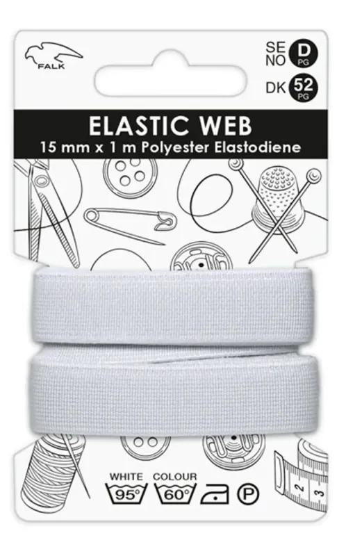 🤍 Falk Resårband 15 mm × 1 m – Vit
