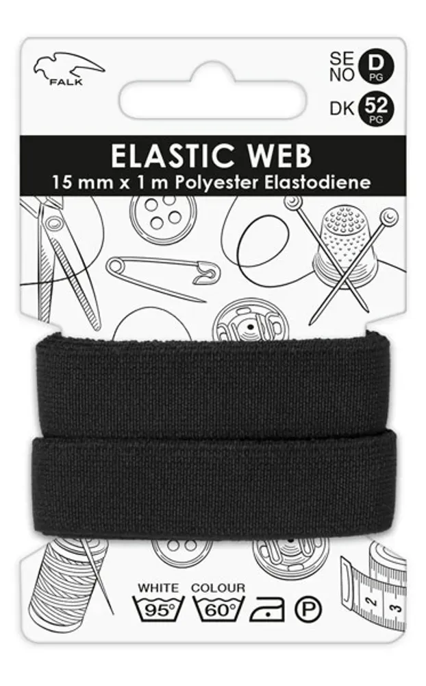 🖤 Falk Resårband 15 mm × 1 m – Svart