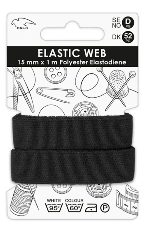 🖤 Falk Resårband 15 mm × 1 m – Svart