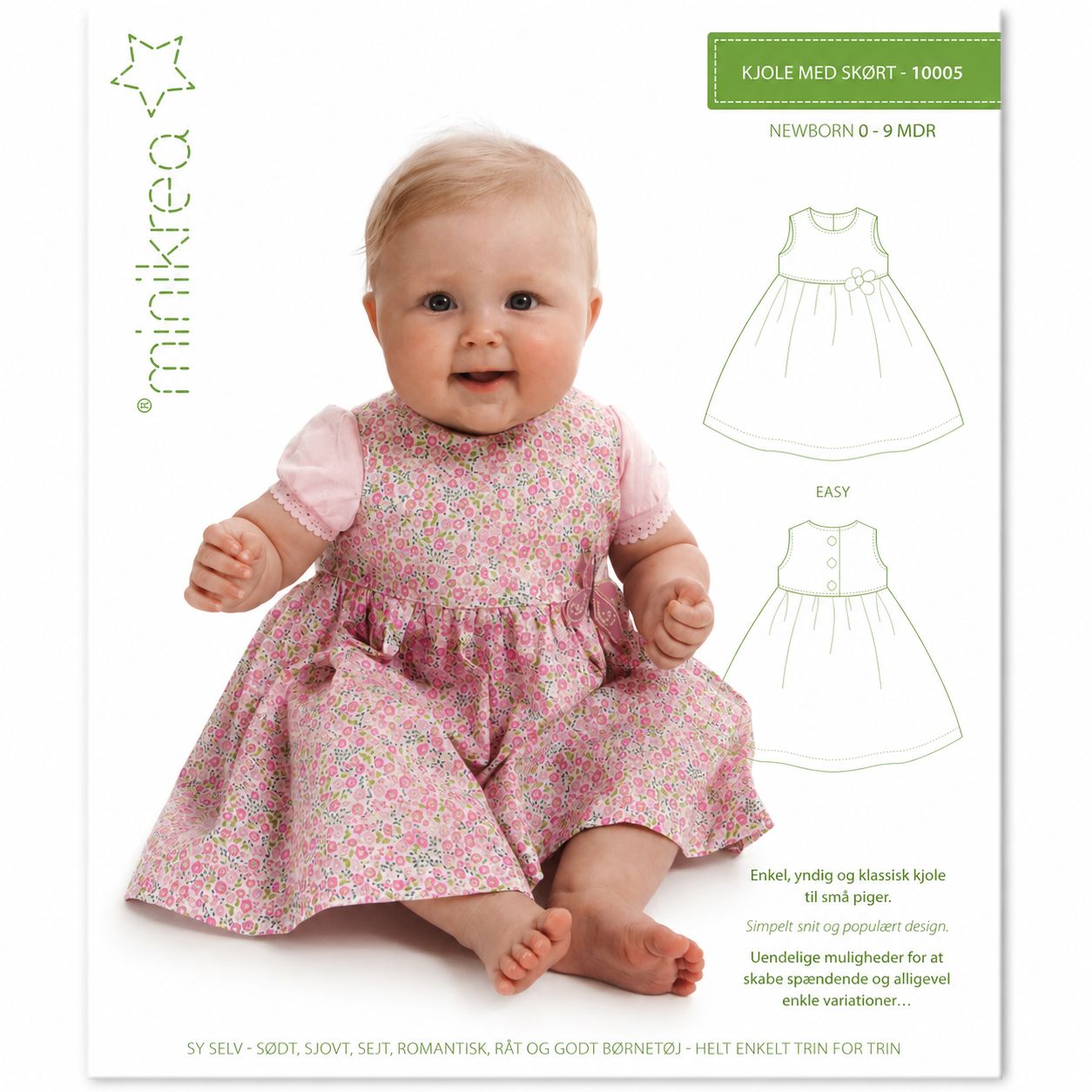 👶 Minikrea 10005 – Klänning med Rynkad Kjol (Newborn 0–9 månader)