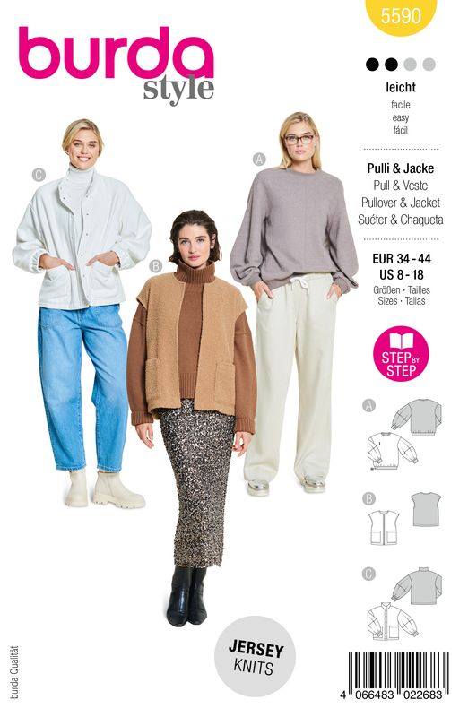 🧥 Burda Style 5590 Pullover, Väst &amp; Jacka (34–44)