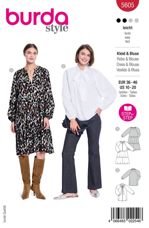 👗 Burda Style 5605 Volangklänning &amp; Blus (36–46)