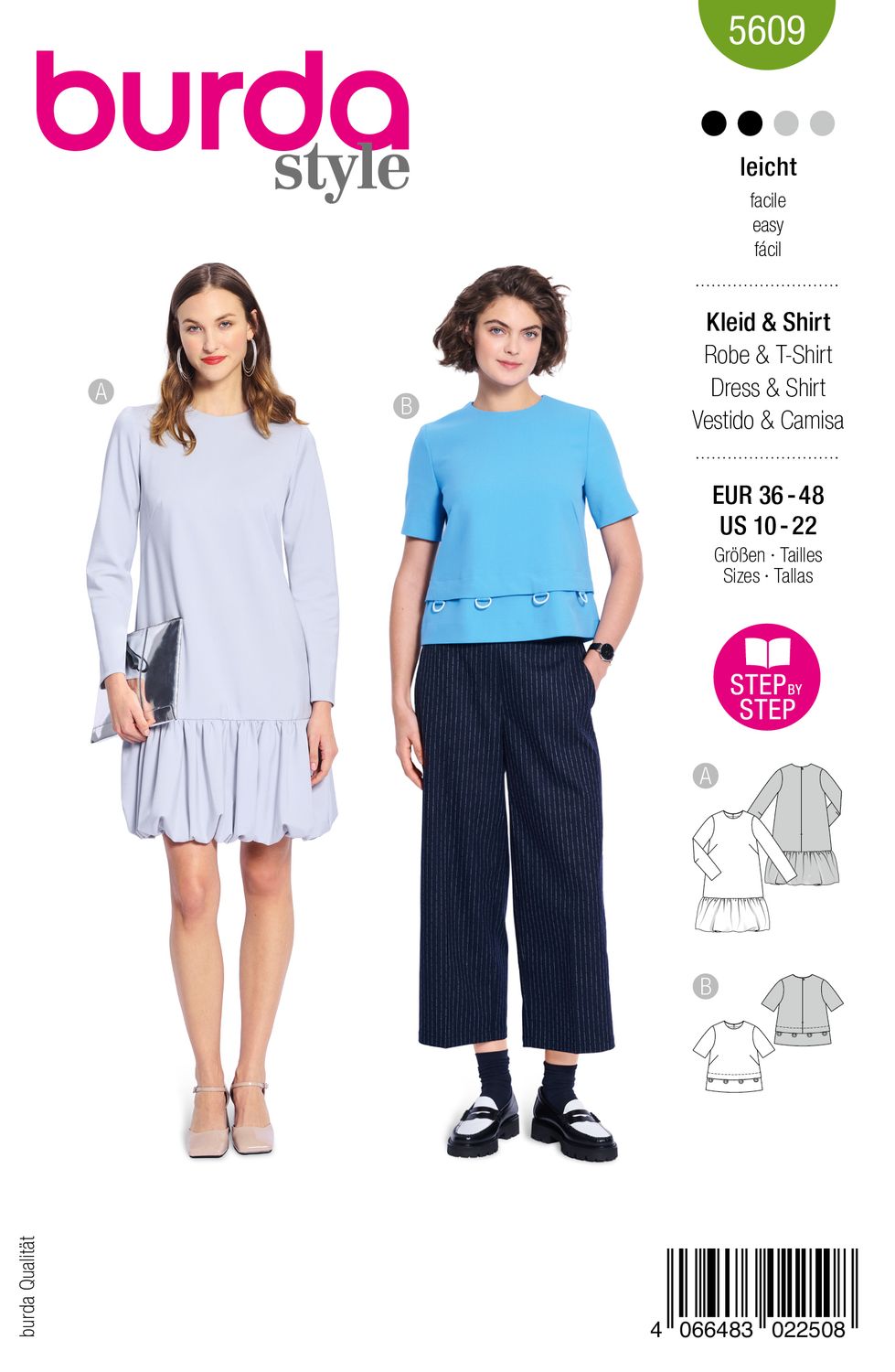 👗 Burda Style 5609 Klänning med Ballongfåll &amp; Shirt (36–48)
