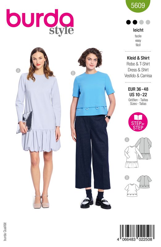 👗 Burda Style 5609 Klänning med Ballongfåll &amp; Shirt (36–48)