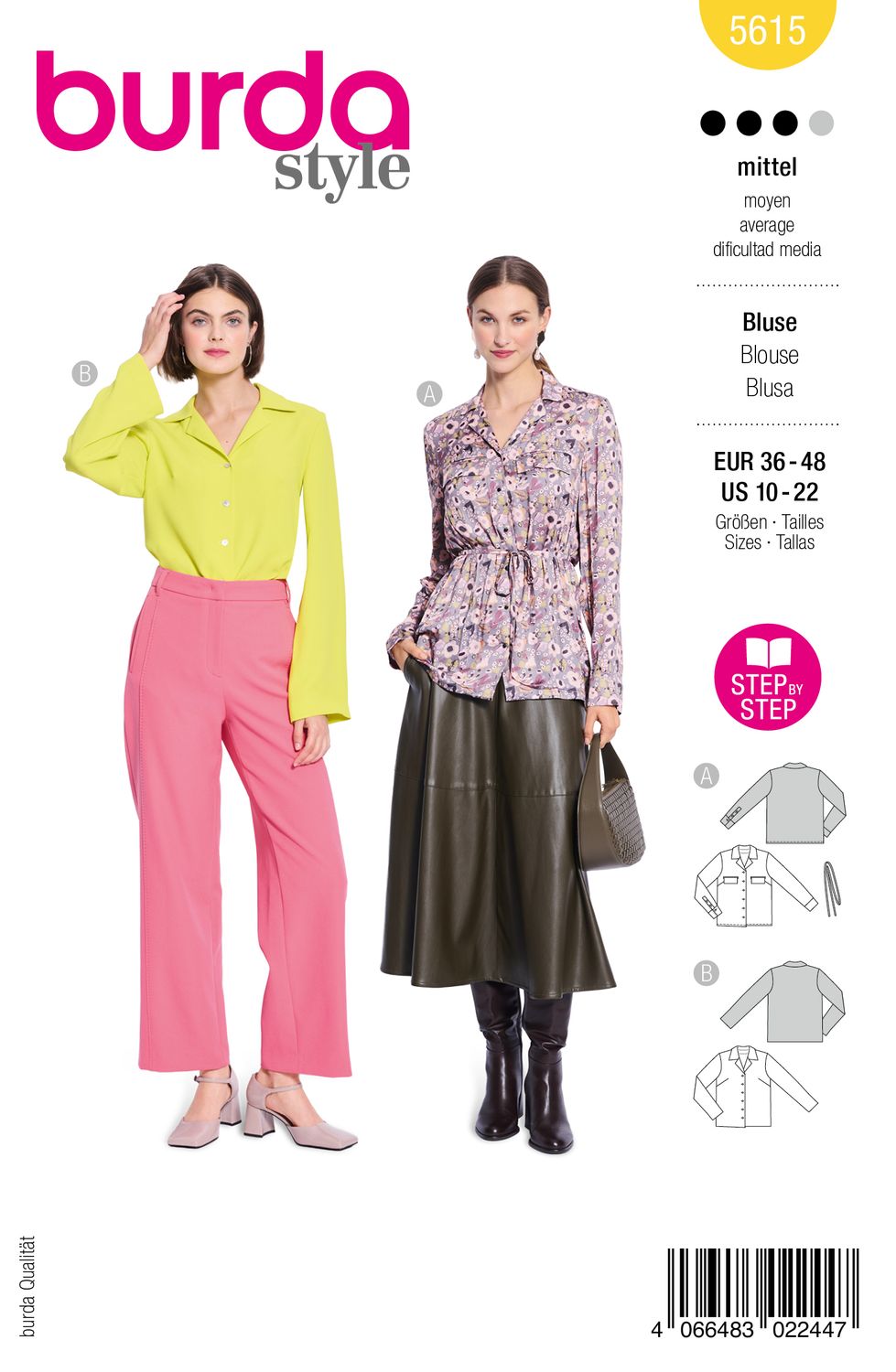 👚 Burda Style 5615 Långärmade Blusar med Krage (36–48)