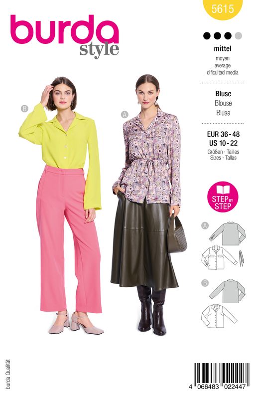👚 Burda Style 5615 Långärmade Blusar med Krage (36–48)