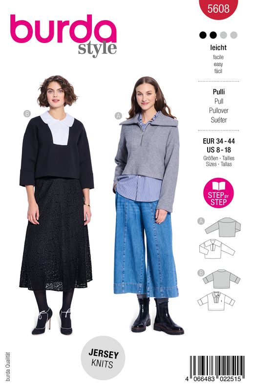 👕 Burda Style 5608 Boxy Pullover med Kragvarianter (34–44)