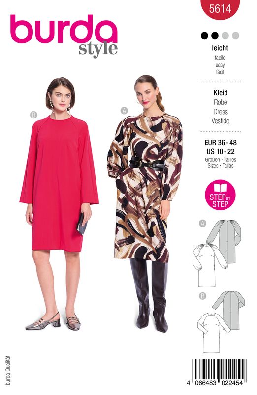 👗 Burda Style 5614 Långärmad Klänning (36–48)