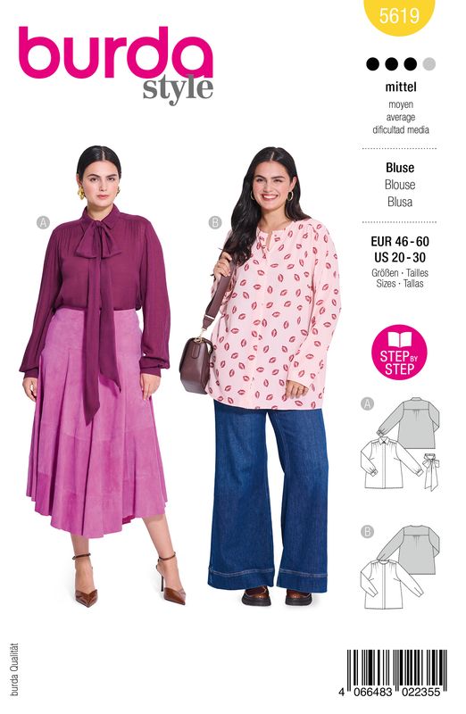 👚 Burda Style 5619 Långärmade Blusar (46–60)