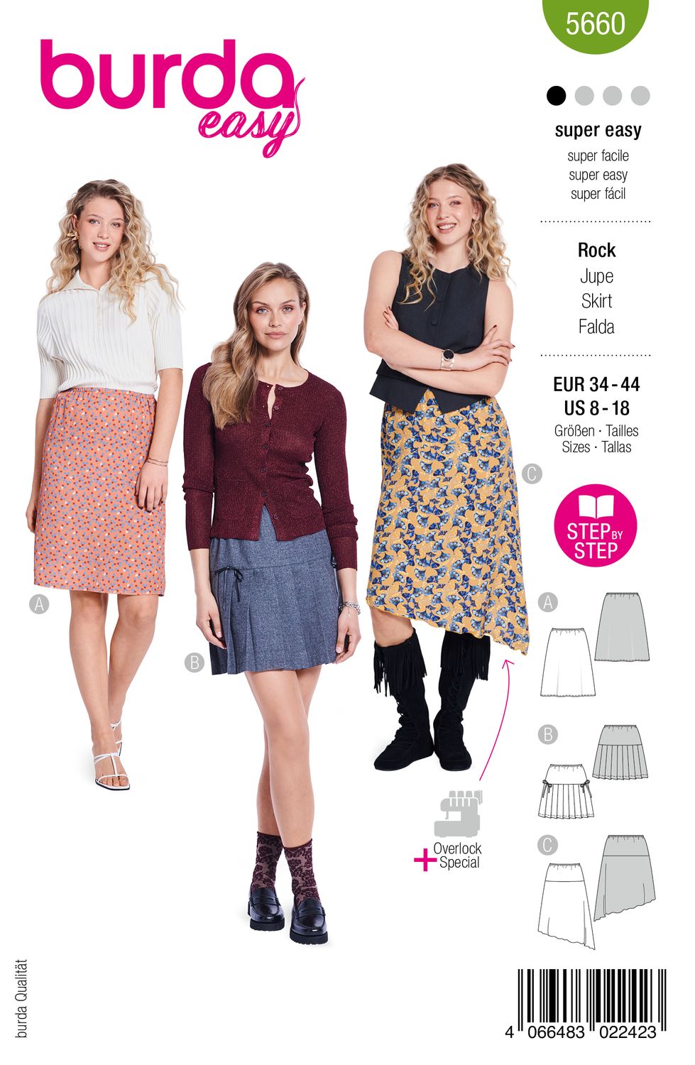 👗 Burda Easy 5660 Kjolar i 3 Längder (34–44)